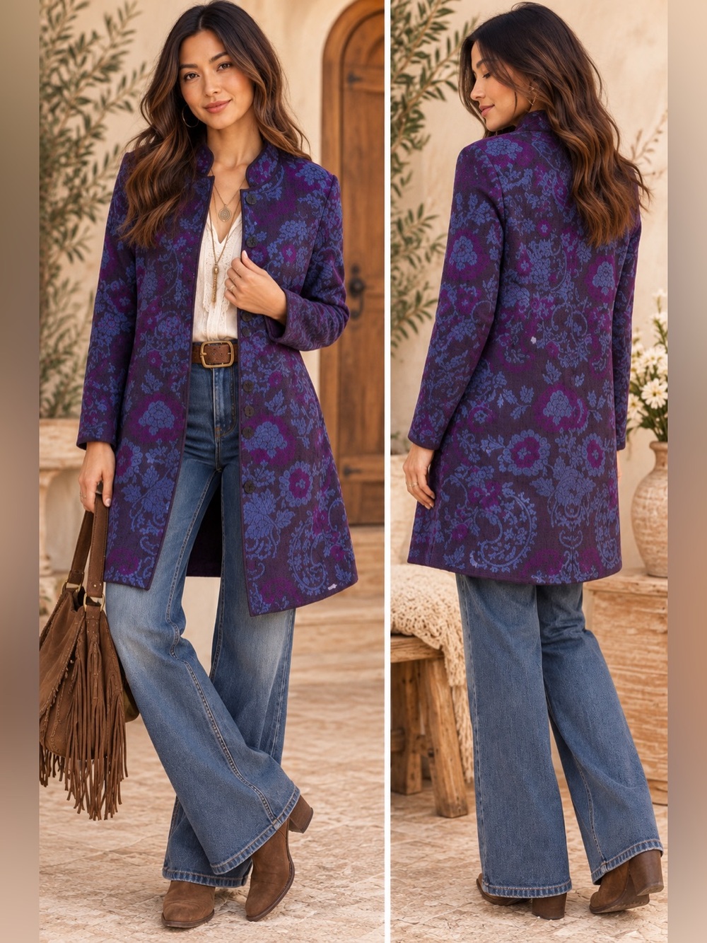 NOVICA Dream Garden 100% Baby Alpaca Floral Long Cardigan Size L